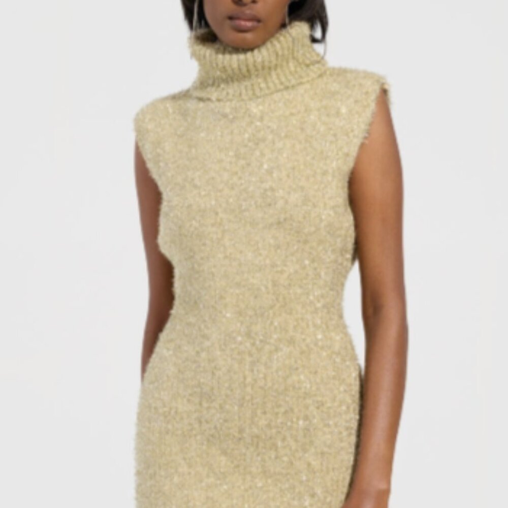 Akira Felt a Spark Knit Glitter Mini Dress Women's Size Small Ribbed Turtleneck